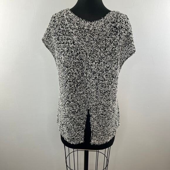 EILEEN FISHER Black White Short Sleeve Tufted Cotton Twist Pullover Sz Medium M - Picture 6 of 9